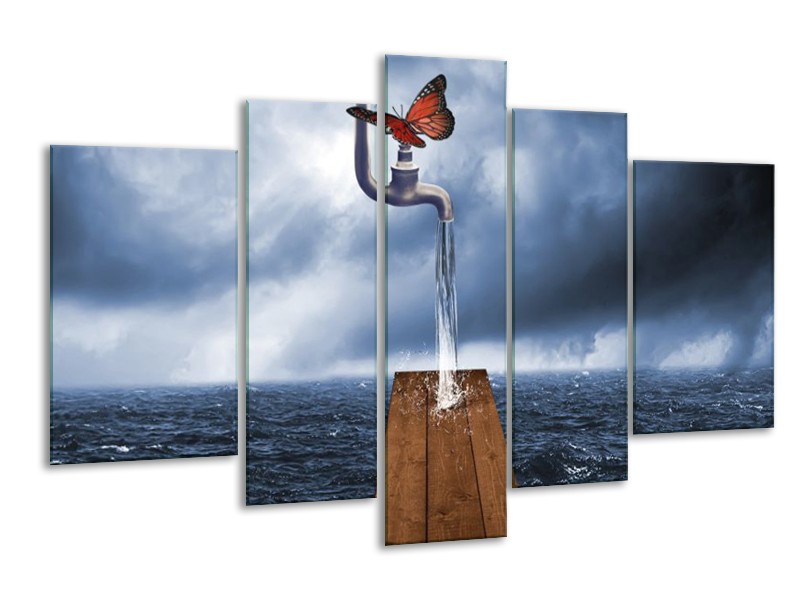 Canvas schilderij Modern | Grijs, Rood, Blauw | 170x100cm 5Luik