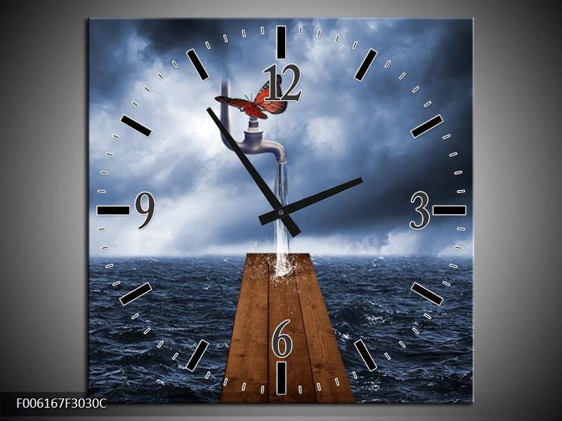 Klok schilderij Modern | Grijs, Rood, Blauw | 30x30cm 1Luik