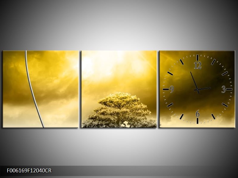 Klok schilderij Modern | Geel, Groen, Rood | 120x40cm 3Luik