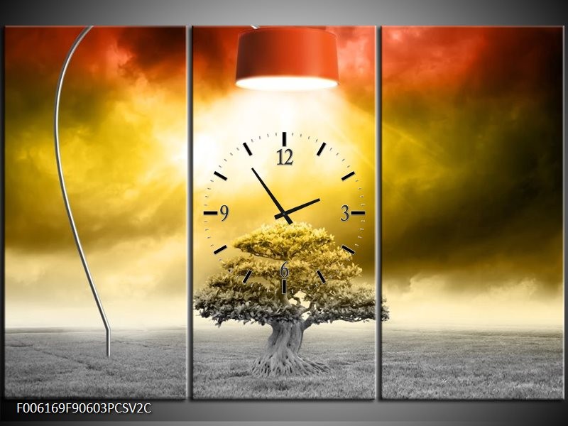 Klok schilderij Modern | Geel, Groen, Rood | 90x60cm 3Luik