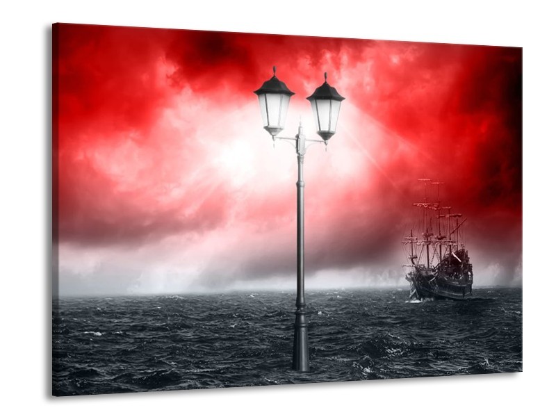 Canvas schilderij Zee | Rood, Grijs, Zwart | 100x70cm 1Luik