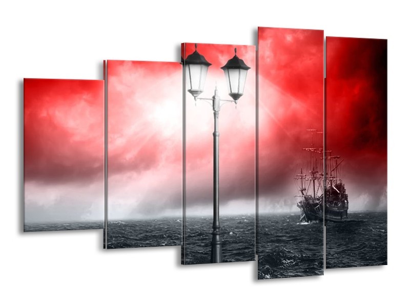 Canvas schilderij Zee | Rood, Grijs, Zwart | 150x100cm 5Luik