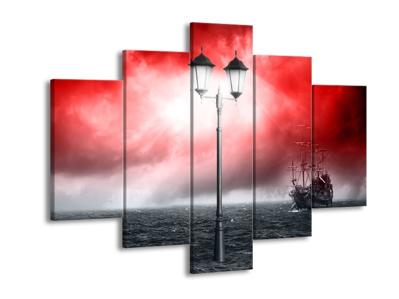 Canvas schilderij Zee | Rood, Grijs, Zwart | 150x105cm 5Luik