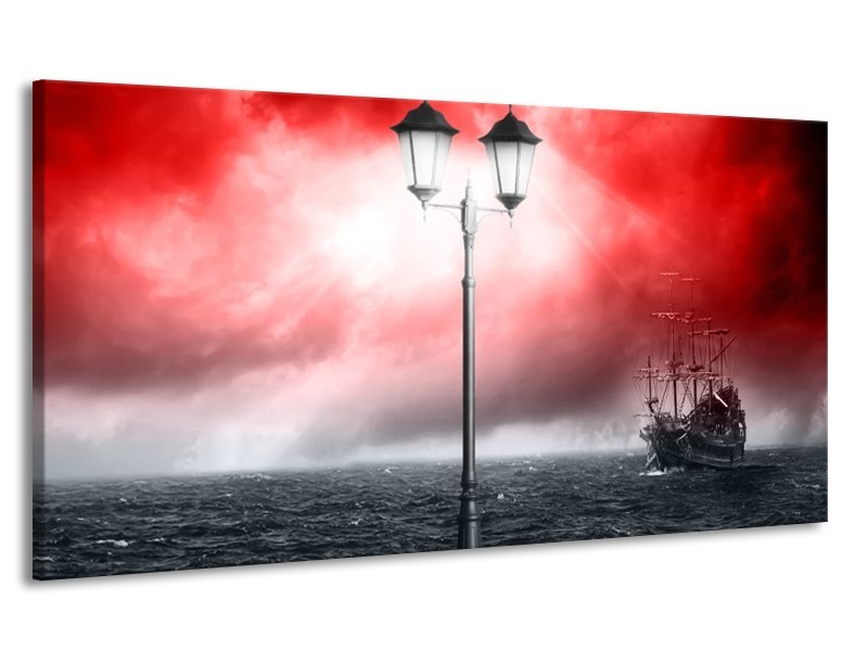 Canvas schilderij Zee | Rood, Grijs, Zwart | 170x90cm 1Luik