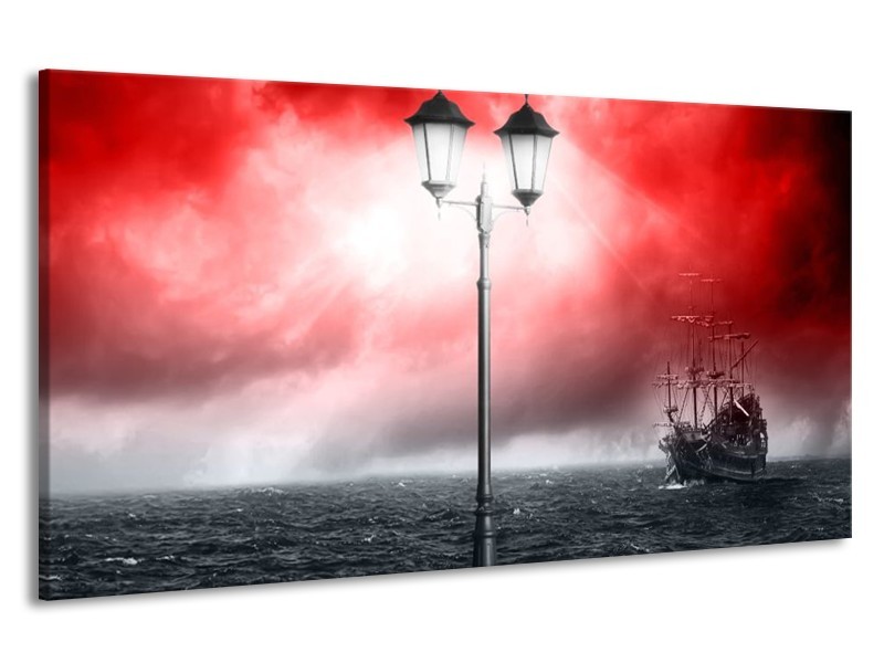 Canvas schilderij Zee | Rood, Grijs, Zwart | 190x100cm 1Luik