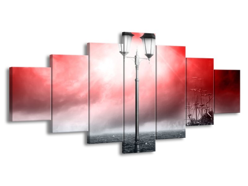 Canvas schilderij Zee | Rood, Grijs, Zwart | 210x100cm 7Luik