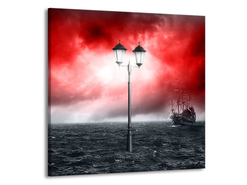 Canvas schilderij Zee | Rood, Grijs, Zwart | 70x70cm 1Luik