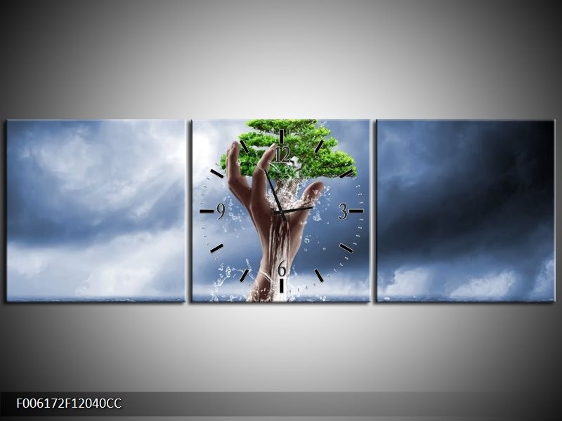 Klok schilderij Modern | Grijs, Groen | 120x40cm 3Luik