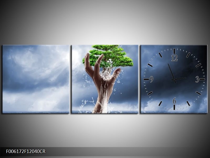 Klok schilderij Modern | Grijs, Groen | 120x40cm 3Luik