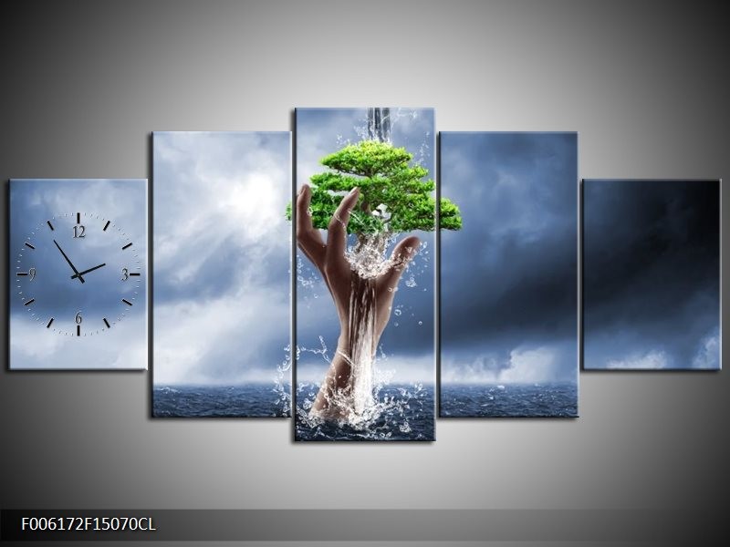 Klok schilderij Modern | Grijs, Groen | 150x70cm 5Luik