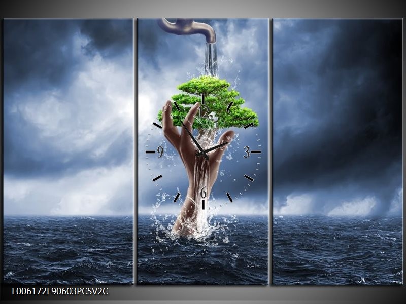 Klok schilderij Modern | Grijs, Groen | 90x60cm 3Luik