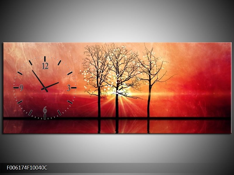 Klok schilderij Abstract | Rood, Geel | 100x40cm 1Luik
