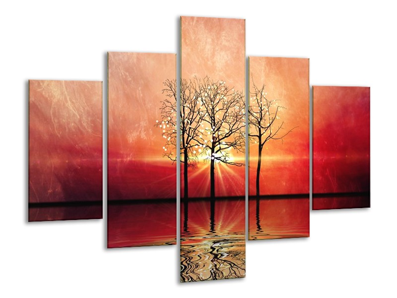 Canvas schilderij Abstract | Rood, Geel | 100x70cm 5Luik