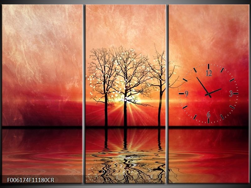 Klok schilderij Abstract | Rood, Geel | 111x80cm 3Luik