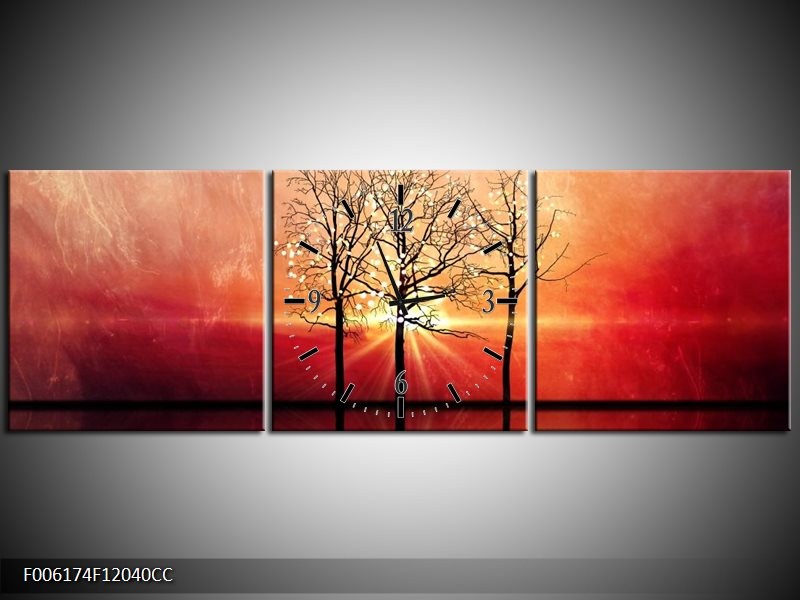 Klok schilderij Abstract | Rood, Geel | 120x40cm 3Luik