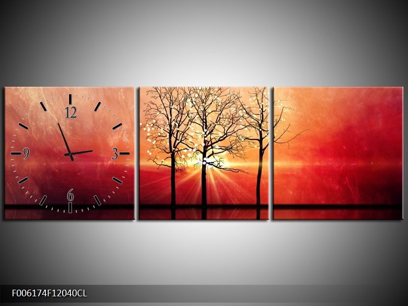 Klok schilderij Abstract | Rood, Geel | 120x40cm 3Luik