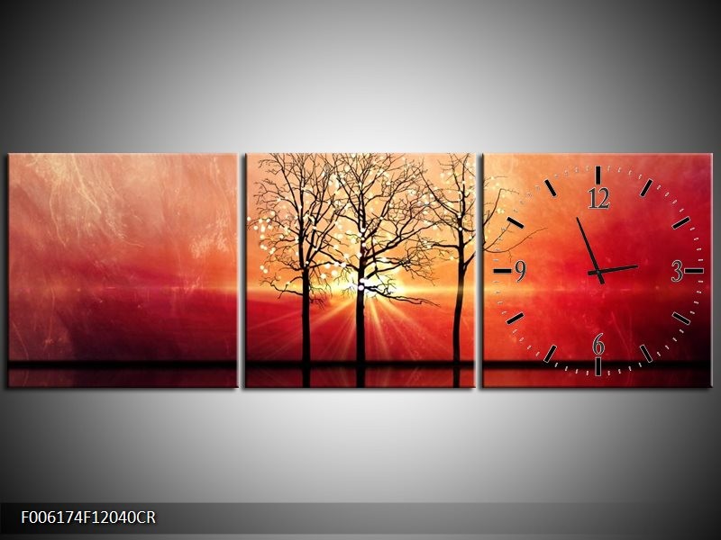 Klok schilderij Abstract | Rood, Geel | 120x40cm 3Luik