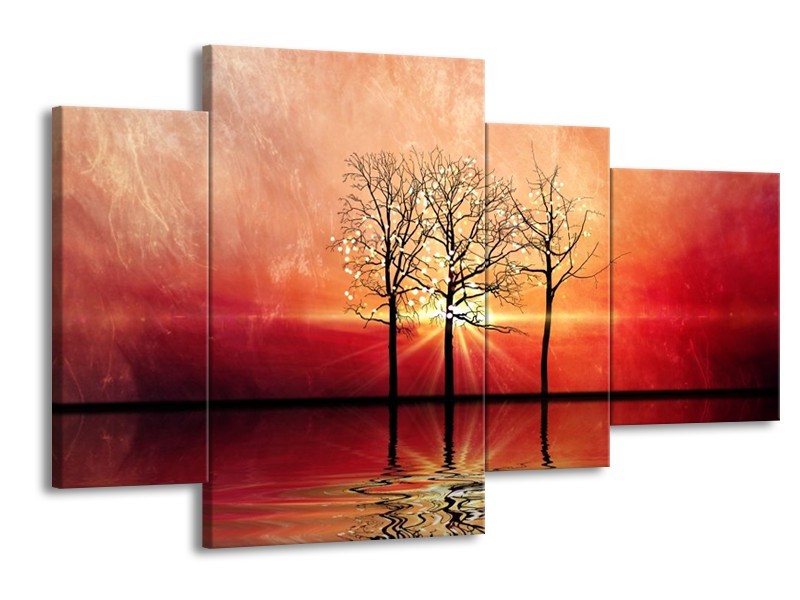 Glas schilderij Abstract | Rood, Geel | 120x75cm 4Luik