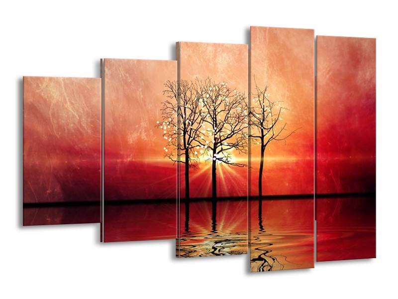 Canvas schilderij Abstract | Rood, Geel | 150x100cm 5Luik
