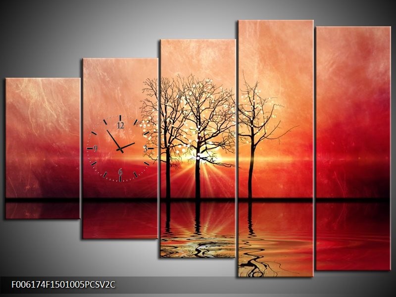 Klok schilderij Abstract | Rood, Geel | 150x100cm 5Luik