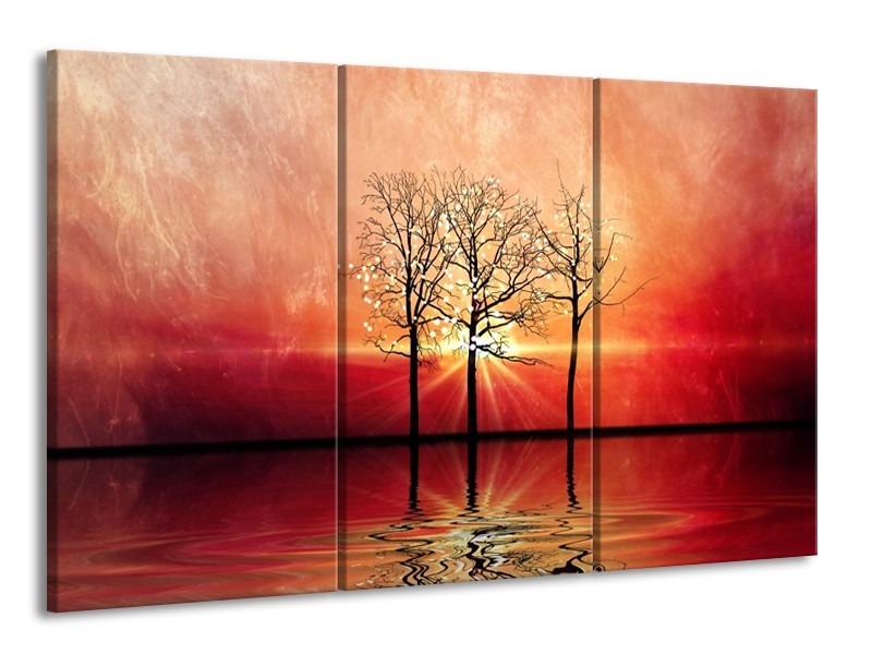 Canvas schilderij Abstract | Rood, Geel | 165x100cm 3Luik