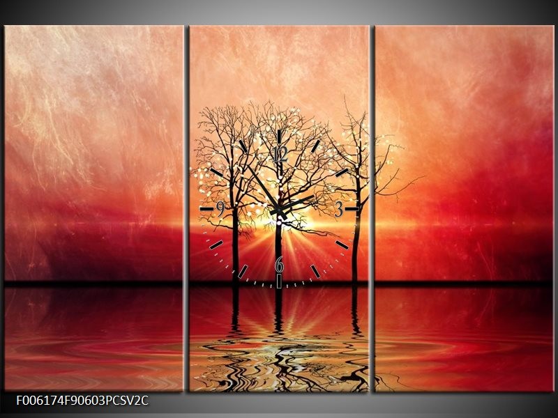 Klok schilderij Abstract | Rood, Geel | 90x60cm 3Luik