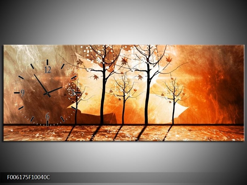 Klok schilderij Abstract | Bruin, Oranje, Geel | 100x40cm 1Luik