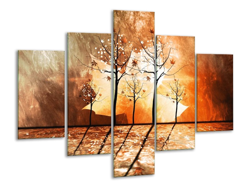 Canvas schilderij Abstract | Bruin, Oranje, Geel | 100x70cm 5Luik