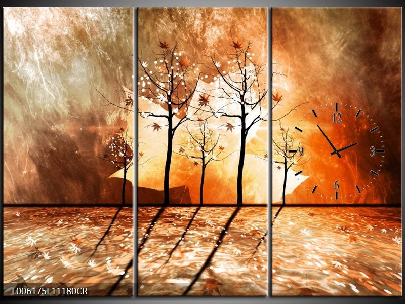 Klok schilderij Abstract | Bruin, Oranje, Geel | 111x80cm 3Luik