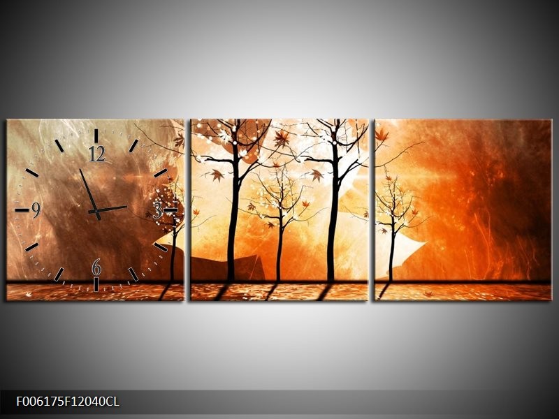 Klok schilderij Abstract | Bruin, Oranje, Geel | 120x40cm 3Luik