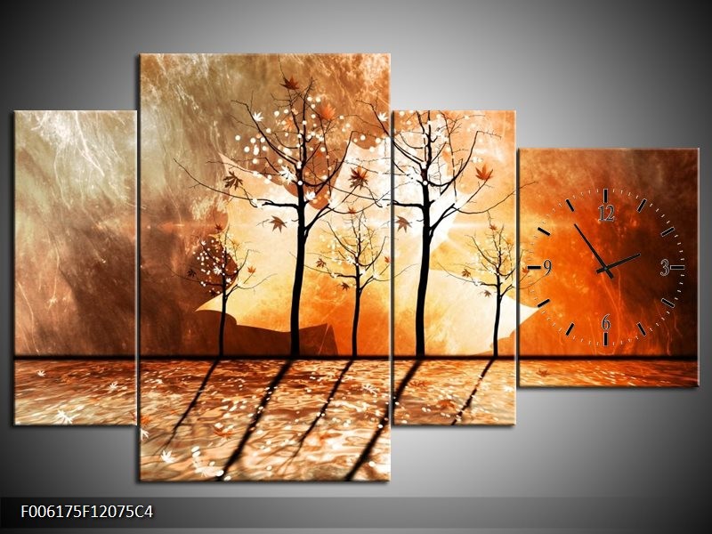 Klok schilderij Abstract | Bruin, Oranje, Geel | 120x75cm 4Luik