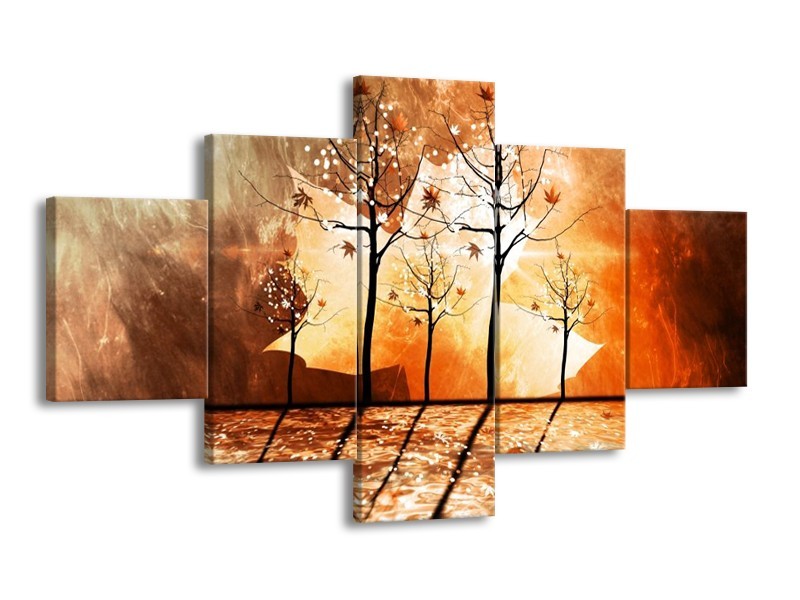 Canvas schilderij Abstract | Bruin, Oranje, Geel | 125x70cm 5Luik
