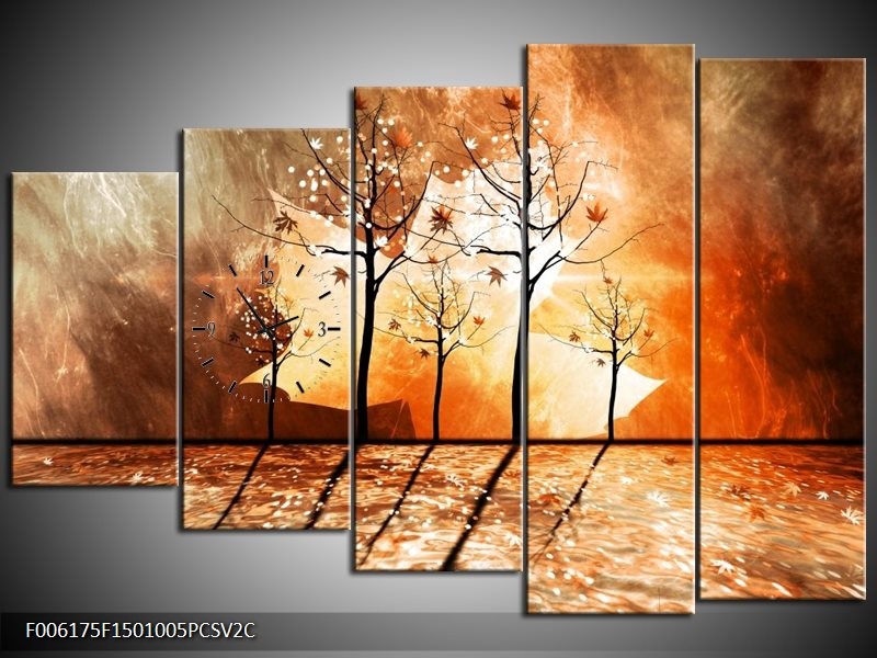 Klok schilderij Abstract | Bruin, Oranje, Geel | 150x100cm 5Luik