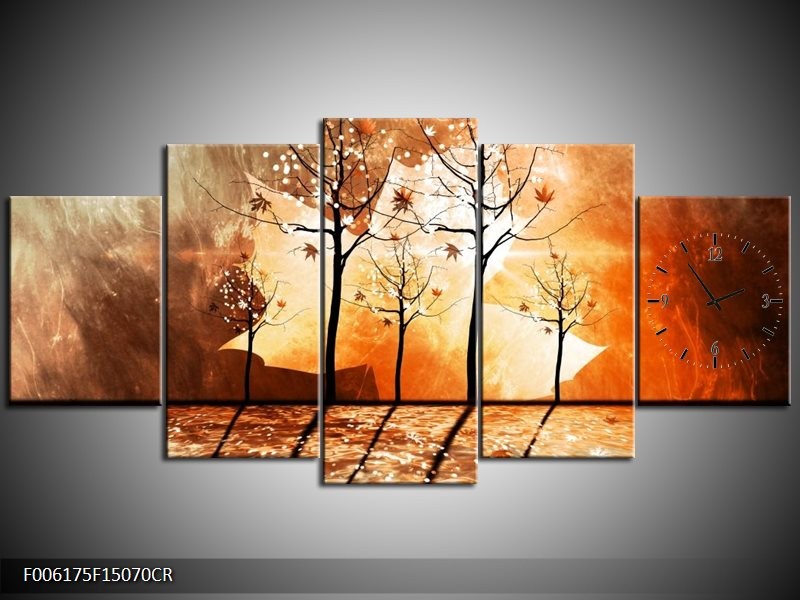 Klok schilderij Abstract | Bruin, Oranje, Geel | 150x70cm 5Luik