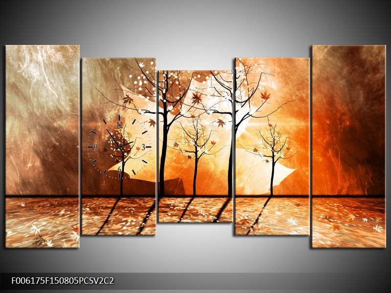 Klok schilderij Abstract | Bruin, Oranje, Geel | 150x80cm 5Luik