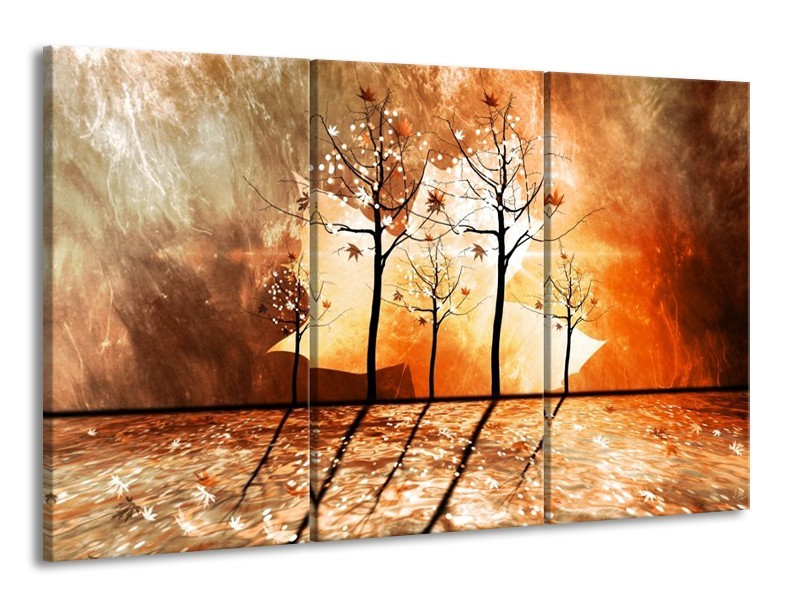 Canvas schilderij Abstract | Bruin, Oranje, Geel | 165x100cm 3Luik