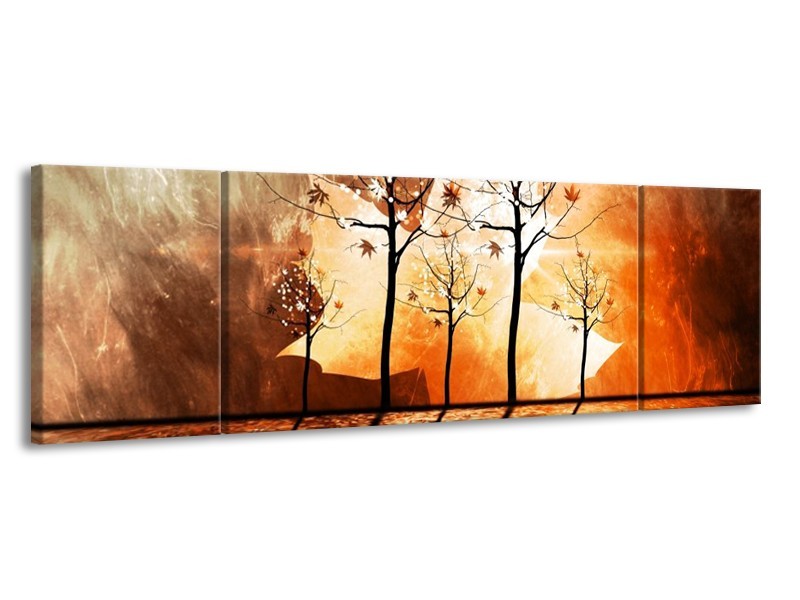 Canvas schilderij Abstract | Bruin, Oranje, Geel | 170x50cm 3Luik