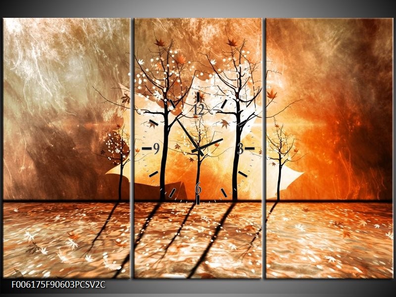 Klok schilderij Abstract | Bruin, Oranje, Geel | 90x60cm 3Luik