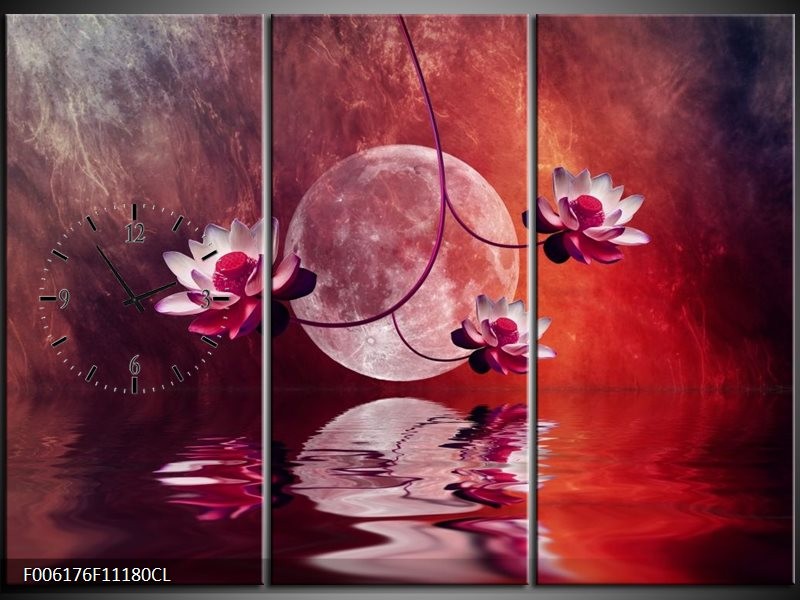Klok schilderij Modern | Rood, Paars, Roze | 111x80cm 3Luik
