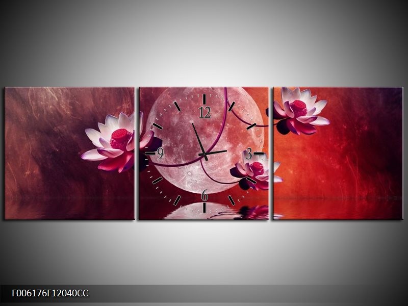 Klok schilderij Modern | Rood, Paars, Roze | 120x40cm 3Luik