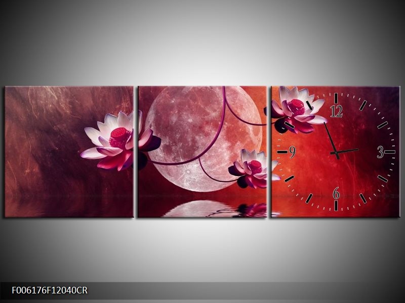 Klok schilderij Modern | Rood, Paars, Roze | 120x40cm 3Luik