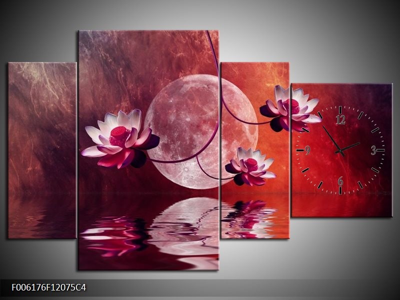 Klok schilderij Modern | Rood, Paars, Roze | 120x75cm 4Luik