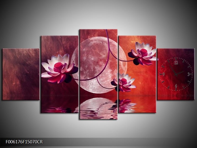 Klok schilderij Modern | Rood, Paars, Roze | 150x70cm 5Luik