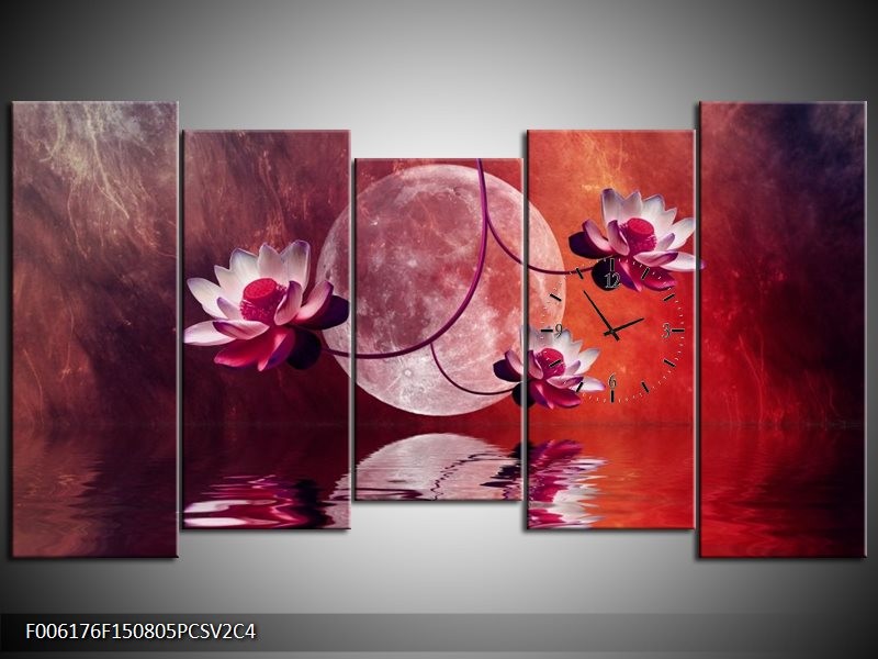 Klok schilderij Modern | Rood, Paars, Roze | 150x80cm 5Luik