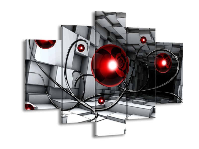 Canvas schilderij Modern | Rood, Grijs, Zwart | 150x105cm 5Luik