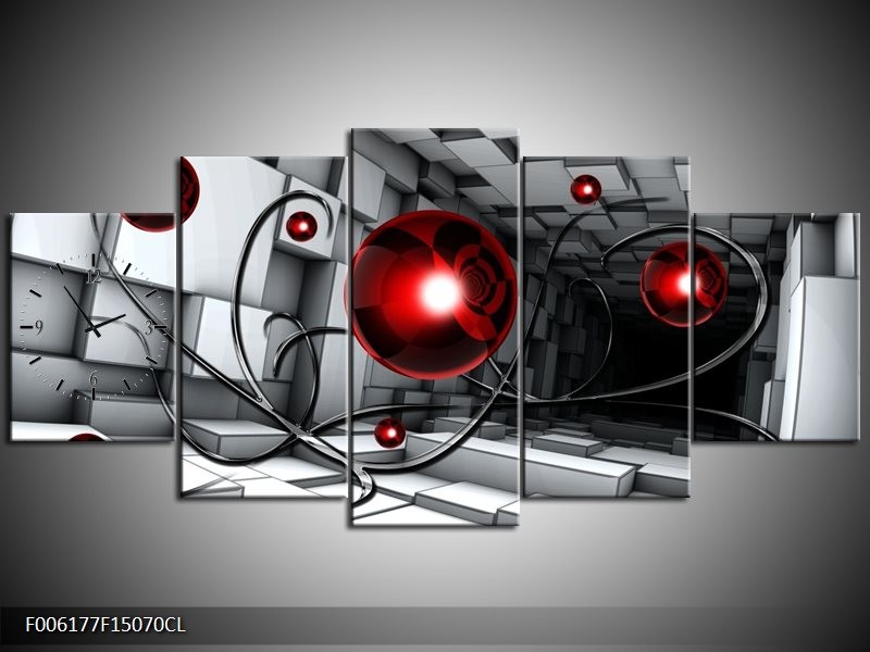 Klok schilderij Modern | Rood, Grijs, Zwart | 150x70cm 5Luik