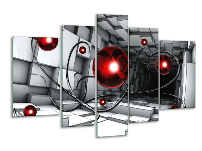 Canvas schilderij Modern | Rood, Grijs, Zwart | 170x100cm 5Luik