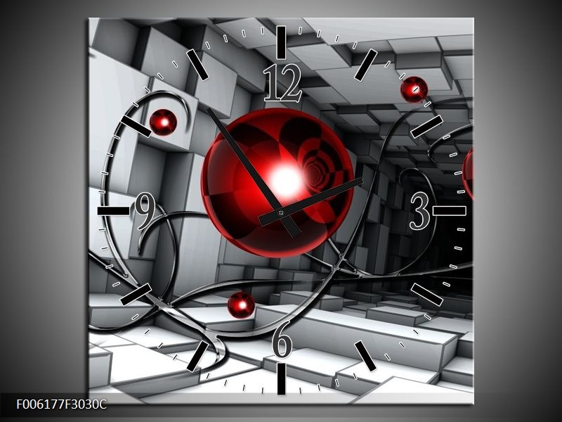 Klok schilderij Modern | Rood, Grijs, Zwart | 30x30cm 1Luik