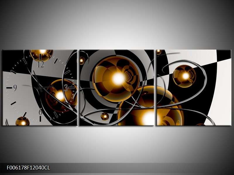 Klok schilderij Modern | Goud, Zwart, Grijs | 120x40cm 3Luik