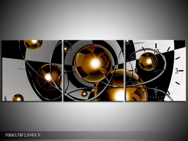 Klok schilderij Modern | Goud, Zwart, Grijs | 120x40cm 3Luik